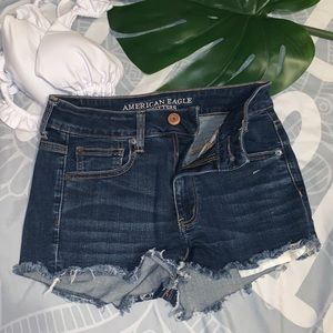 AE Hi-Rise Shortie dark wash shorts